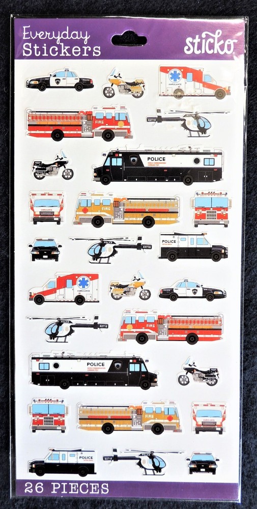 26pc Emergency Vehicle Stickers EKSuccess Sticko Everyday Fire Truck Police +++