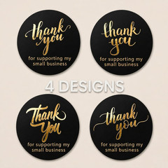 Thank You Stickers, 2 Inch, 500 Pcs, Black & Gold | Small Business, Round