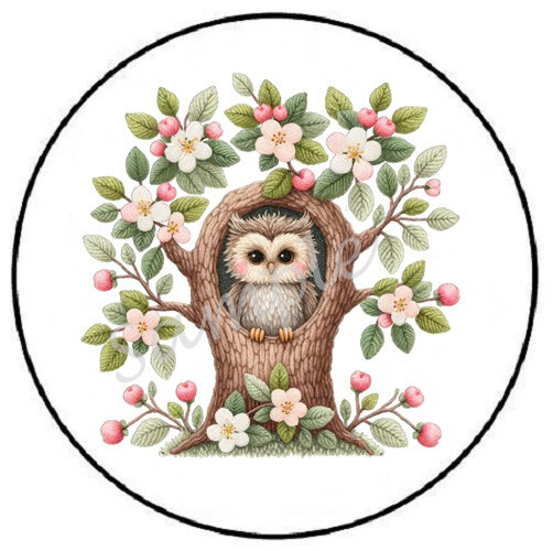 ADORABLE OWL IN TREE ENVELOPE SEALS LABELS STICKERS PARTY FAVORS