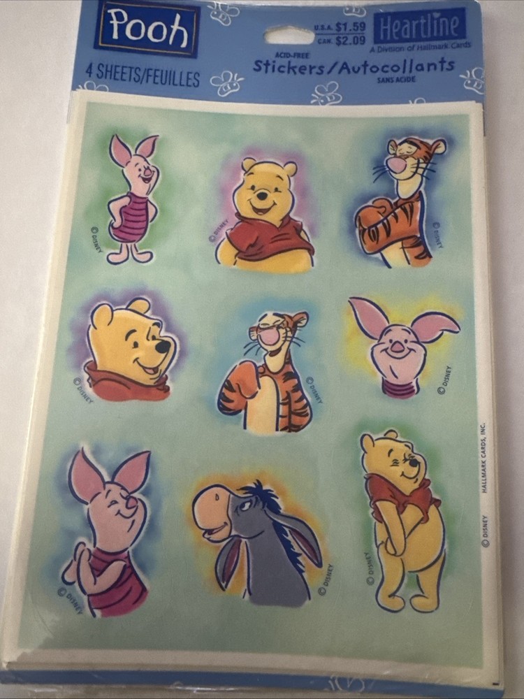 New Disney Pooh & Friends Stickers 4 Sheets. Tigger, Pooh, Piglet Heartline