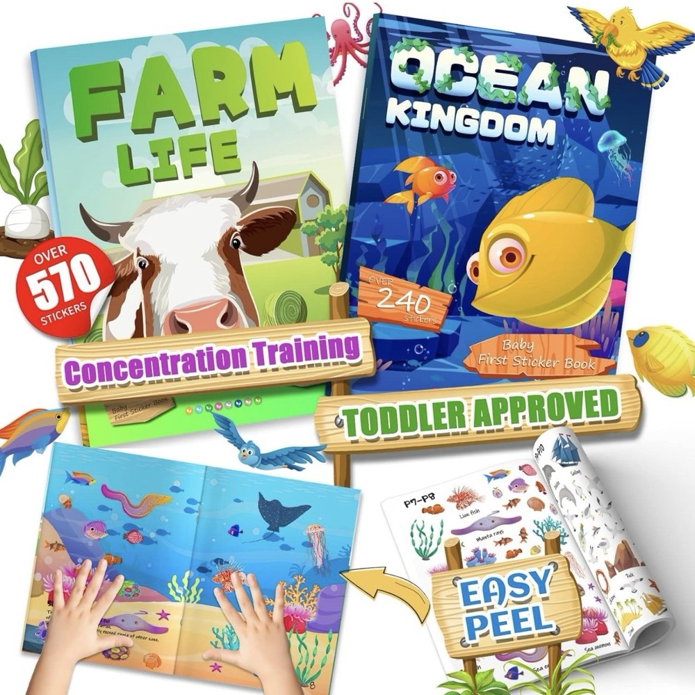 LIFEBE (2) Sticker Books for Kids (570+ Stickers), Toddler Sticker Books NEW