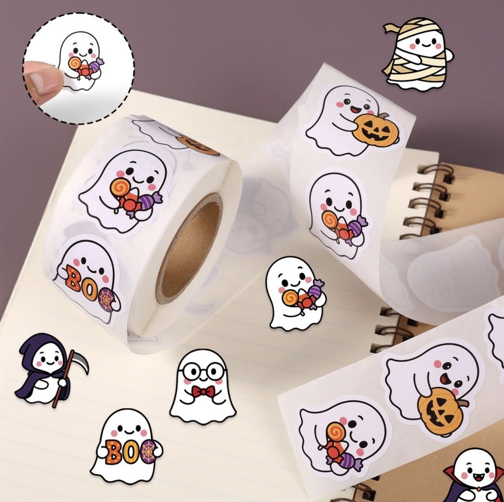 1,000 Piece Halloween Ghost Sticker Roll 8 Styles Self Adhesive Stickers