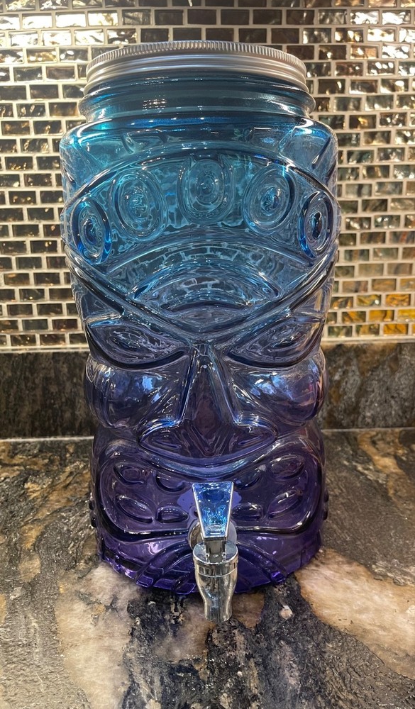 Place & Time Tiki Mask Drink Dispenser Luau 202.88 oz/1.6 gal Blue/Purple Glass