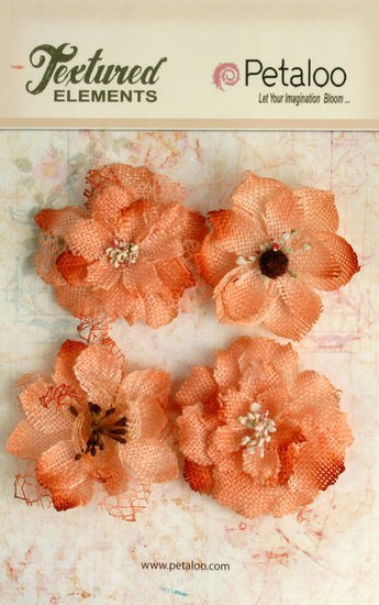 Petaloo Textured Elements «Apricot Burlap Blossoms» 1200-204 – 4 per Package!