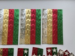 Vintage Metallic Foil Star Stickers 4 full sheets + scraps Silver Gold Red Green