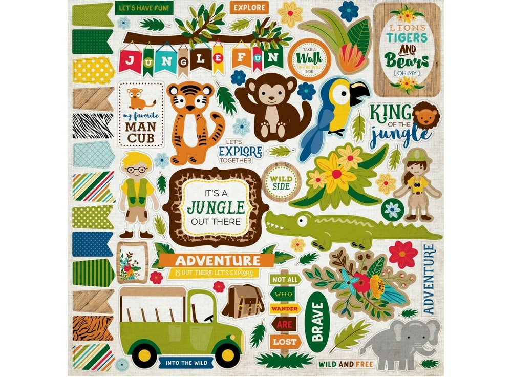 12×12 Sheet of Echo Park Paper JUNGLE SAFARI Scrapbook Element Stickers