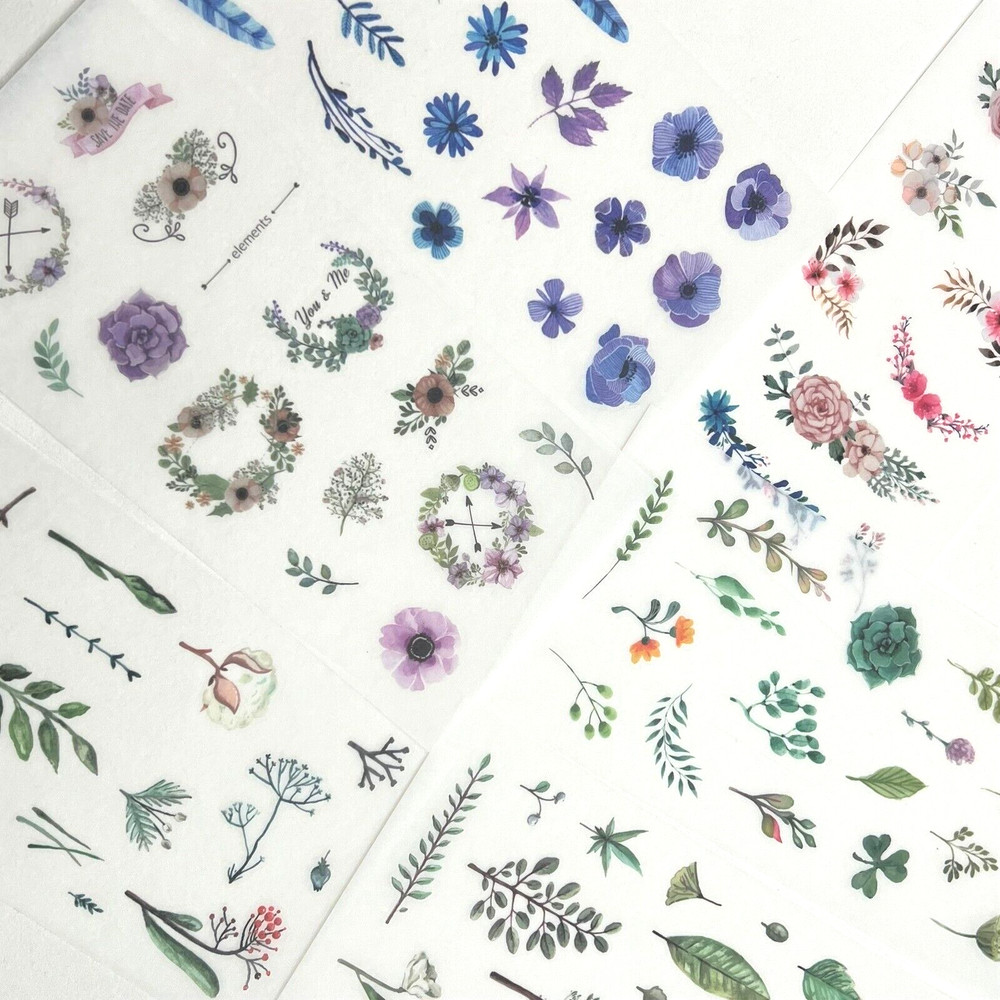 Pretty Floral Flowers Washi Paper Stickers 6 Sheets Scrapbook Planners