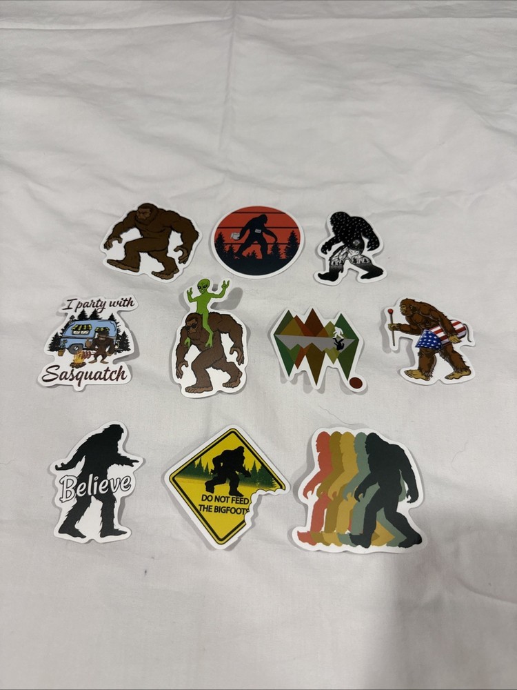 Lot of 10 Assorted Outdoor Bigfoot Sasquatch Yeti Swamp Ape Believe Stickers