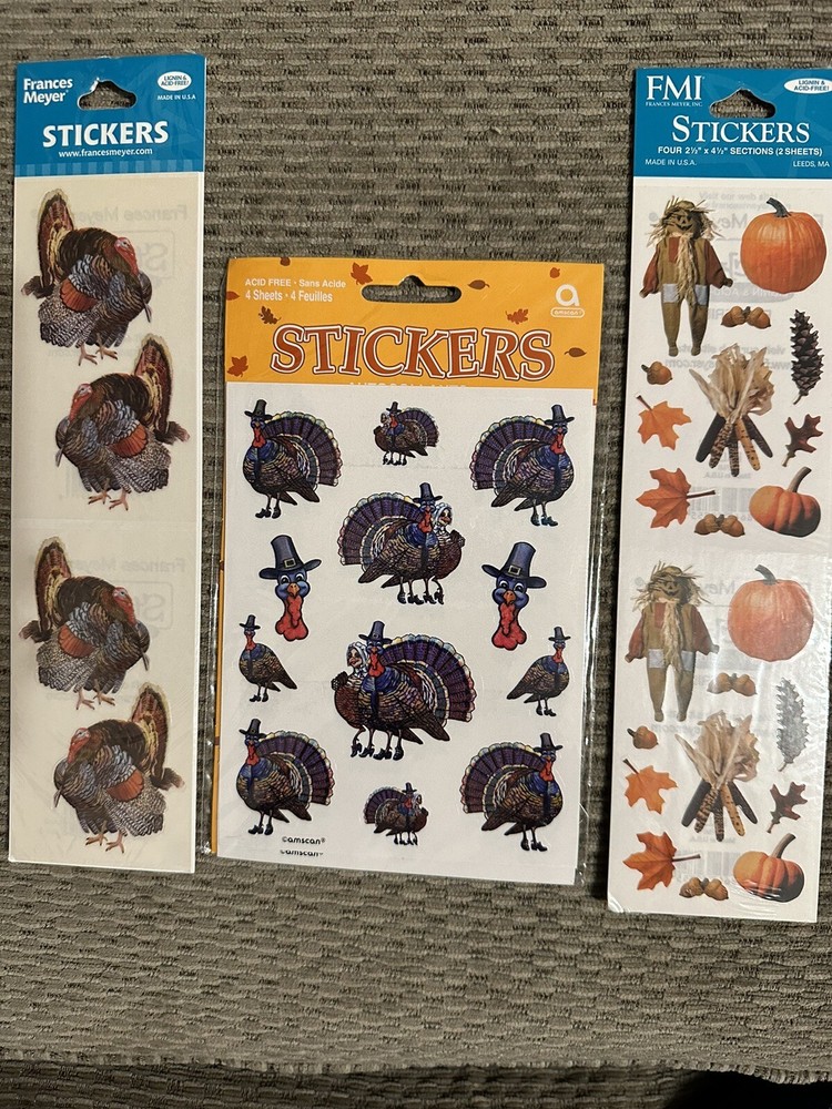 Lot Of Fall Thanksgiving Turkey Leaves Pumpkins Corn Scarecrow ￼Stickers