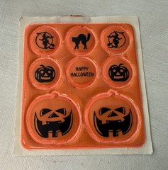Vintage Happy Halloween Set of 8 Puffy Stickers Orange Black Pumpkins Cat Witch