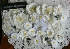 WHITE FLORAL MIX of 21 Lace&Paper 7different styles-4 to 8cm across- Manor House
