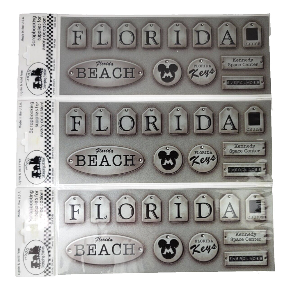 39 Pc Florida Scrapbook Die Cuts Silver Antiqued Metallic Destinations Mickey