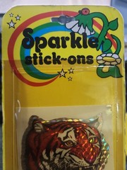 Vintage 1980s NOS Prism Tiger Head Sticker NIP Sparkle Stick Ons 3×2 Star Bright