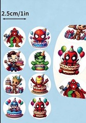 40 PCs Round 1” Marvel Character Birthday Stickers Deadpool Iron Man Spider Man