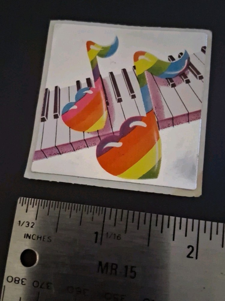 Vintage Stickers Lisa Frank Rainbow Hearts Music Notes Foil Sticker Mod 80s FLAW