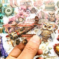 Vintage Steampunk Stickers 120Pcs – Clear Waterproof Antique Machinery for Scrap