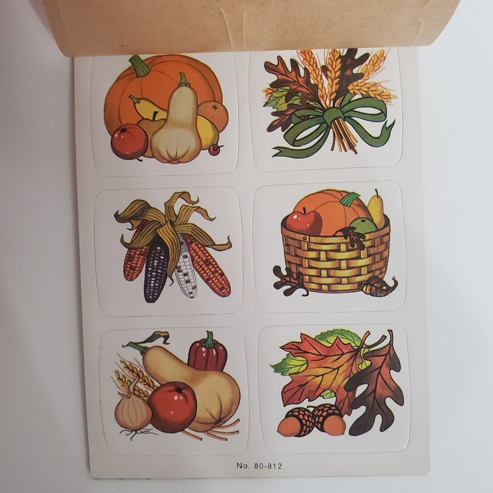 Vintage Dennison Fall Harvest Pumpkin Stickers Seals 40 stickers USED booklet