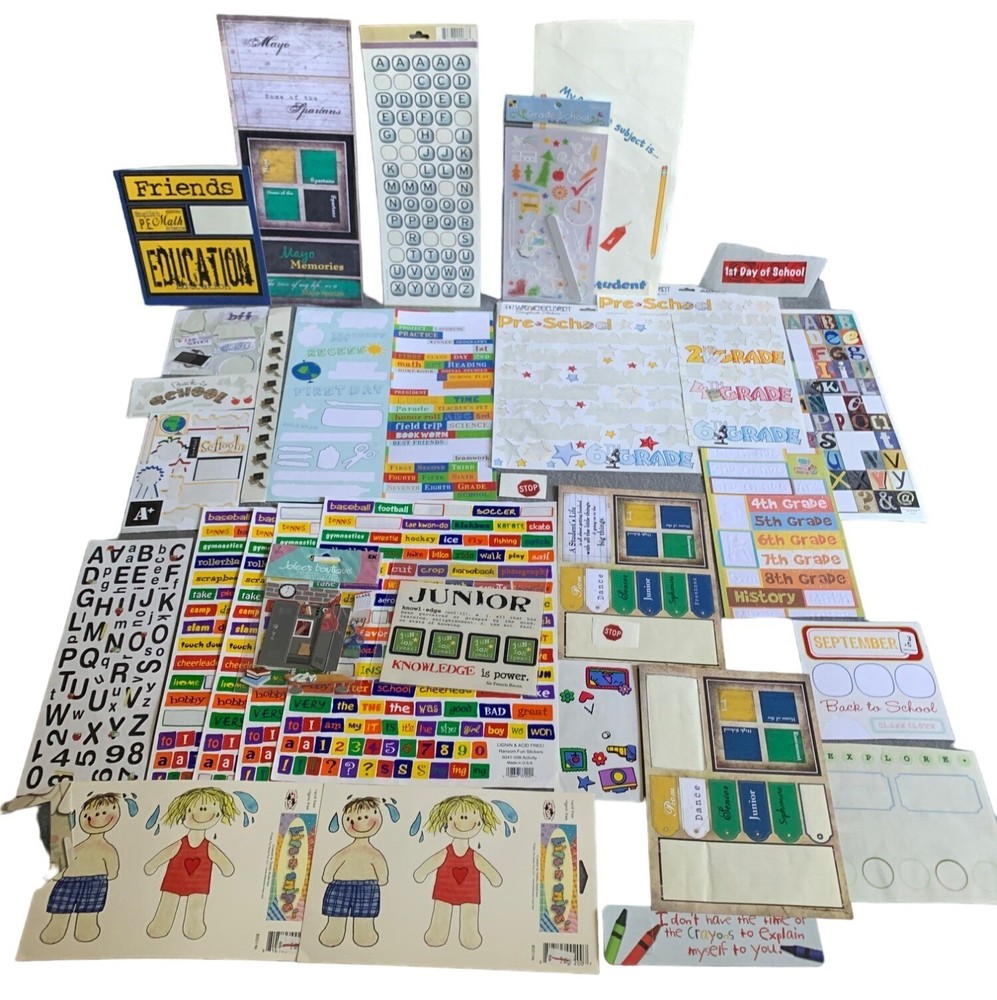 Back To School Scrapbooking Supplies Kit: Stickers Labels & Papers