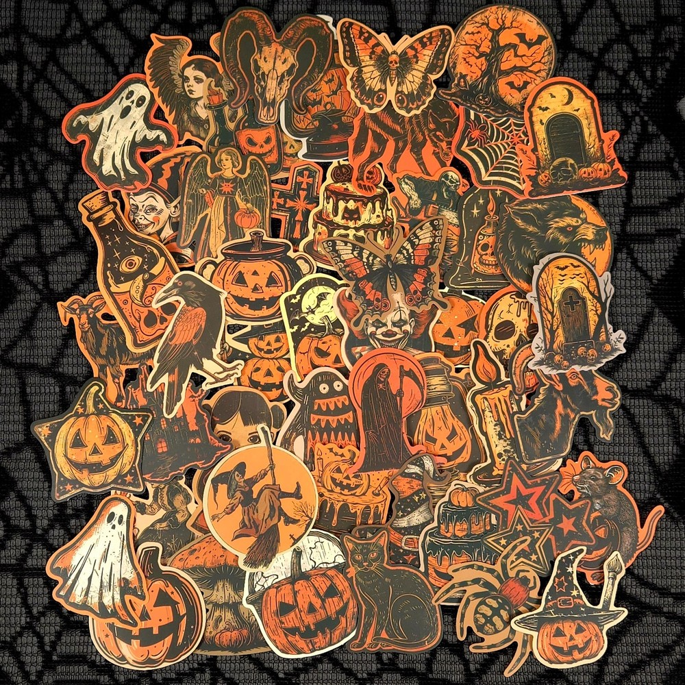 Halloween Stickers in a Vintage Sepia Horror Occult Style – Set of 10 Stickers