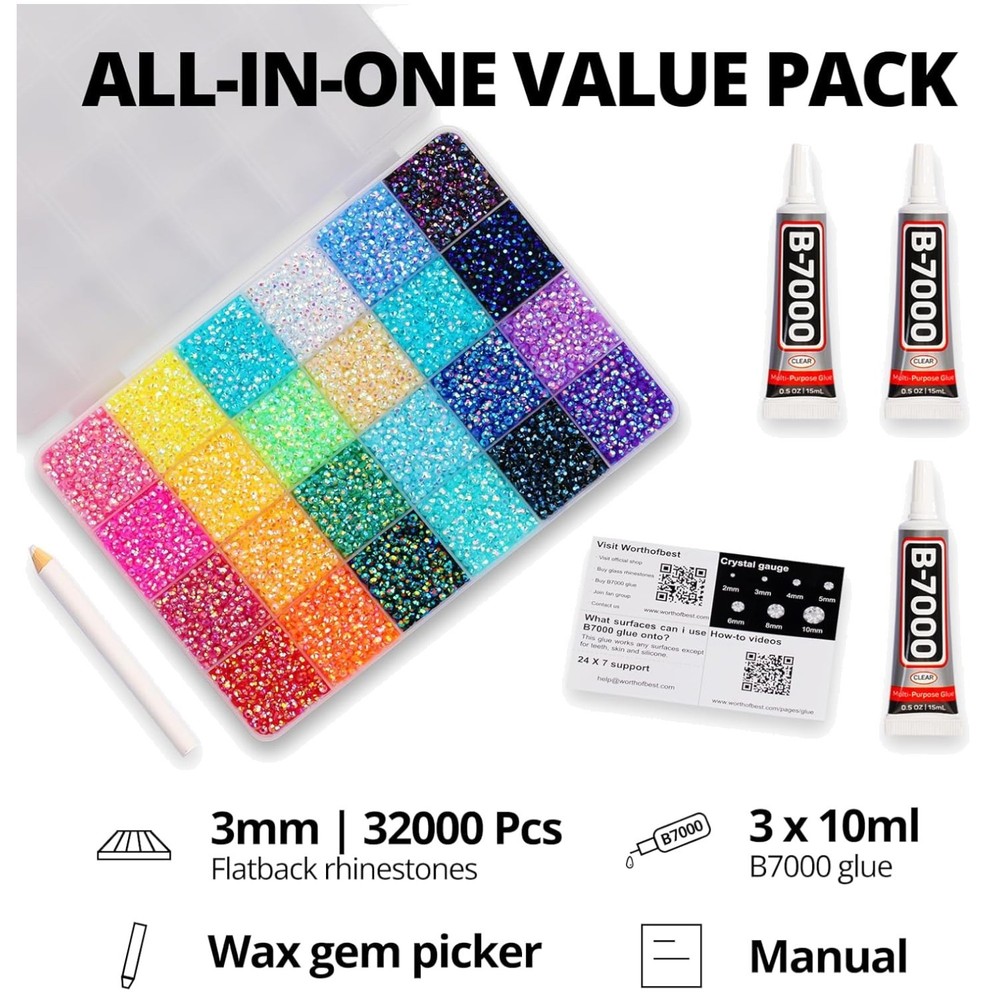 33000Pcs 3mm Rainbow Jelly Rhinestones Gems Kit