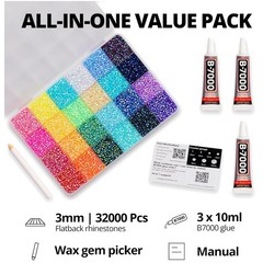 33000Pcs 3mm Rainbow Jelly Rhinestones Gems Kit