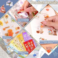 555PCS Vintage Flower Stickers PET Waterproof Scrapbook Journal Planner Decor