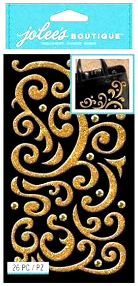 Swirl Swirls Flourish Bling Puffy Gold Glitter Gems Jolee’s Boutique Stickers