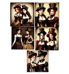 5 Victorian Steampunk Ladies Tags Junk Journal Scrapbooking USA