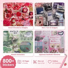 Tmtains 45 Sheets Japanese Sticker Book for 6.1 x 4.3 x 0.7 inches, Aa-red