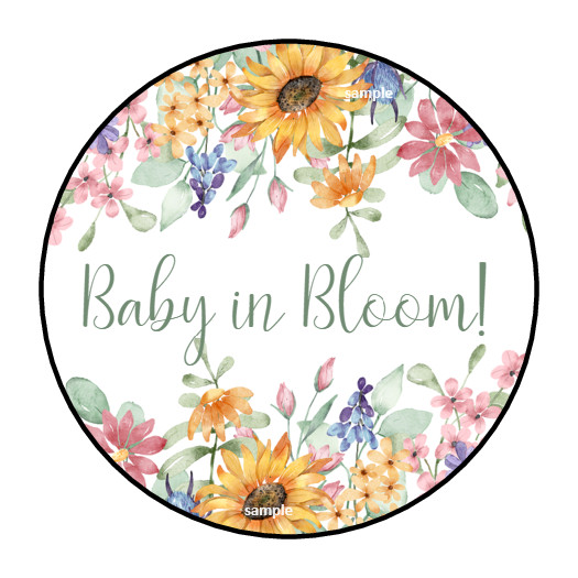 30 BABY IN BLOOM STICKERS ENVELOPE SEALS LABELS 1.5″ ROUND FLORAL BABY SHOWER