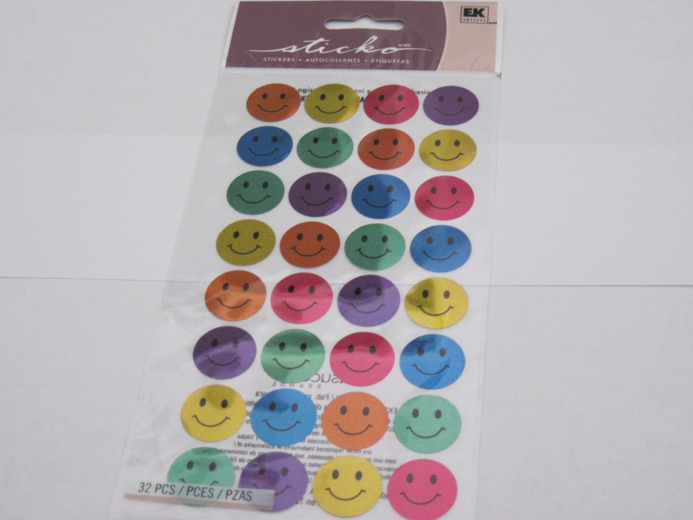 Crafts Stickers Sticko Smiley Colorful Happy Faces Repeats Yellow Purple Orange