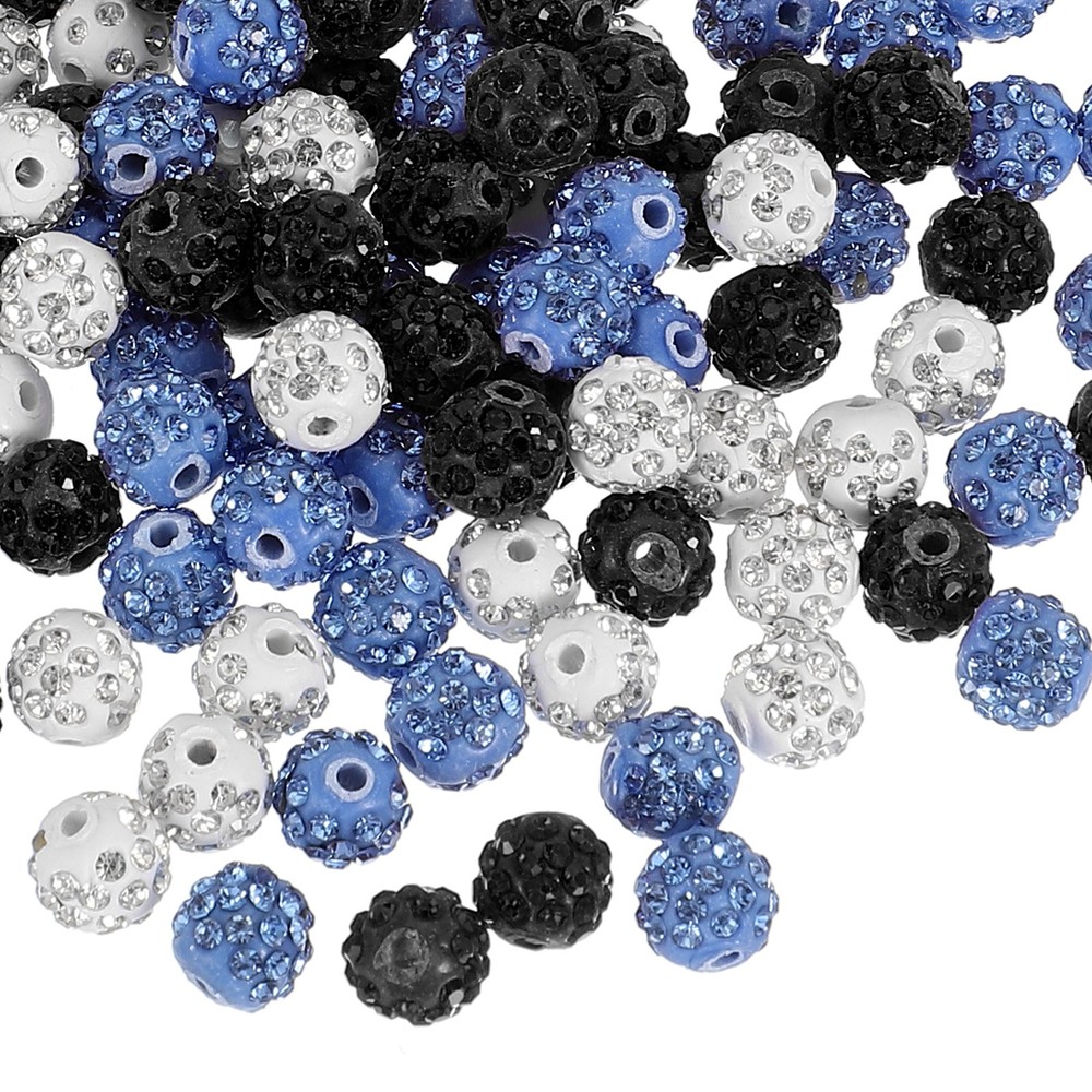 150 Pcs 10mm Clay Rhinestone Beads for Jewelry Making Black/Blue/White
