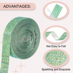 Self Adhesive Rhinestone Strips 3 Yards 0.7 Inch for Craft,Dark Green AB