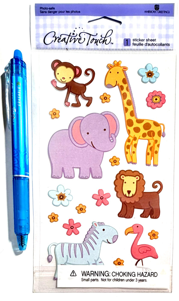 Safari Animal Baby Stickers Scrapbooking Card Journal Planner American Greetings