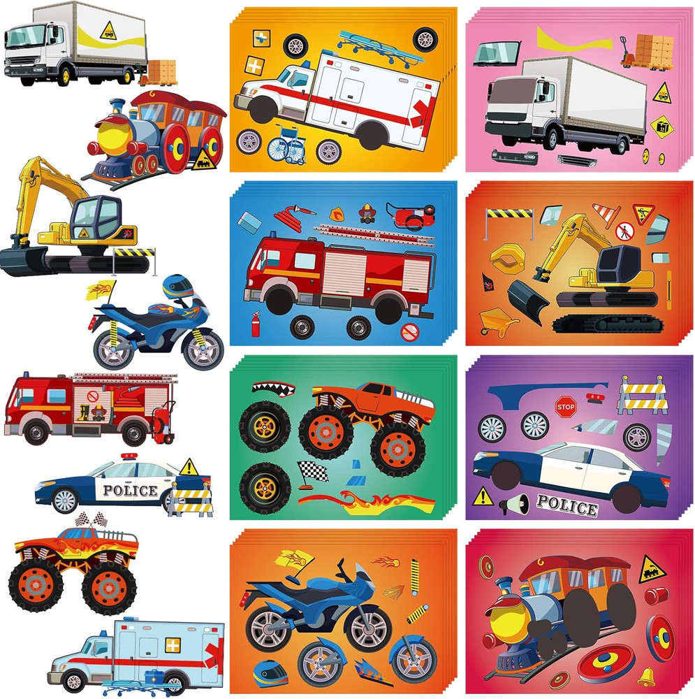 48 Sheets Make Your Own Stickers Kit 8 Designs DIY Transportation Stickers Carto