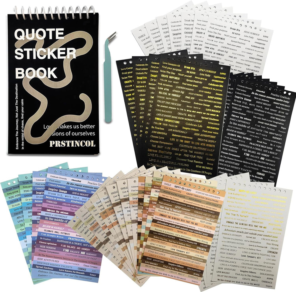 2370 Pcs Word Stickers for Journaling,40 Sheets Quote Stickers Gold Foil Small T