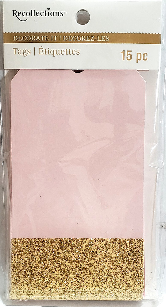 RECOLLECTIONS Decorate It PINK GLITTER GIFT TAGS – 15 pcs