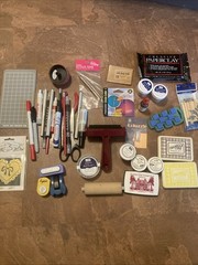 Large Crafting Scrapbooking Supply Lot Ink Pens Stamp Stylus Tool Punches Flock