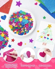 1024PCS Colorful Glitter Foam Stickers – Heart & Star Shapes for Kids’ Crafts