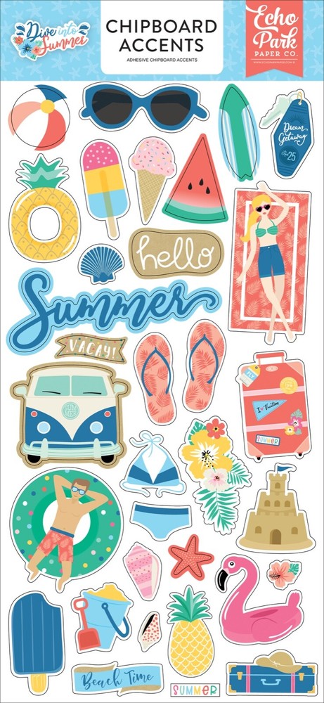 Echo Park Paper DIVE INTO SUMMER 6×13 Sheet of Chipboard Accents