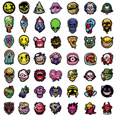Skulls And Spooky Faces Horror Scary Ghoul Sticker Pack 50 Pieces Waterproof New