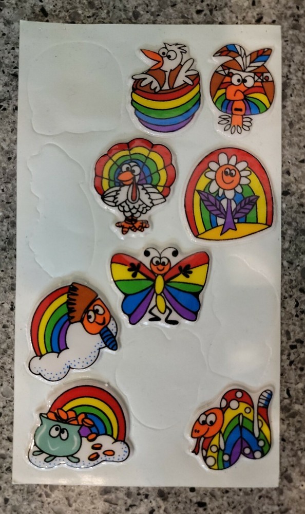 Vintage 80s Russ Puffy Stickers Rainbows Super Stick Ons Retro butterfly