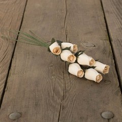 White Bunch of 8 Closed Bud Wooden Roses for Crafts Custom Bouquets and Other…