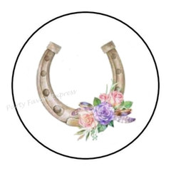 30 HORSESHOE WITH FLOWERS ENVELOPE SEALS LABELS STICKERS PARTY FAVORS 1.5″ ROUND