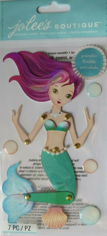 JOLEE’S BOUTIQUE POSEABLE MERMAID SHELLS 3D 7 PC STICKERS SCRAPBOOK CRAFT KID