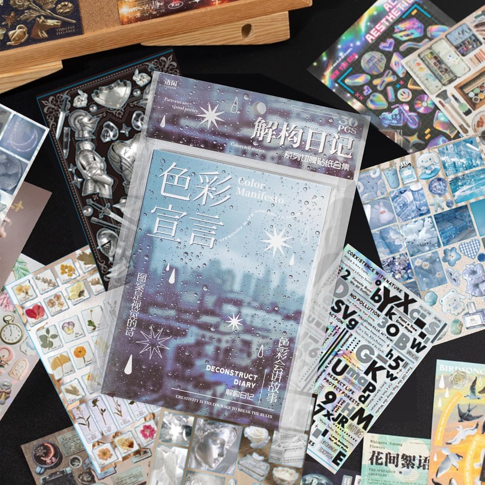 800+ Pcs Y2K Sticker Book – 30 Sheets Vintage Cut-Out Stickers for Junk Journals