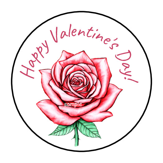 30 VALENTINE’S ROSE ENVELOPE SEALS STICKERS LABELS TAGS 1.5″ ROUND LOVE