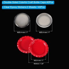 40 Set Bottle Caps for Crafts, Caps with Epoxy Stickers, Red