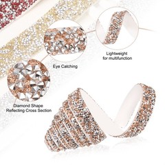 3/5 Inch x 1 Yard Crystal Rhinestone Sticker Ribbon Silver Champagne