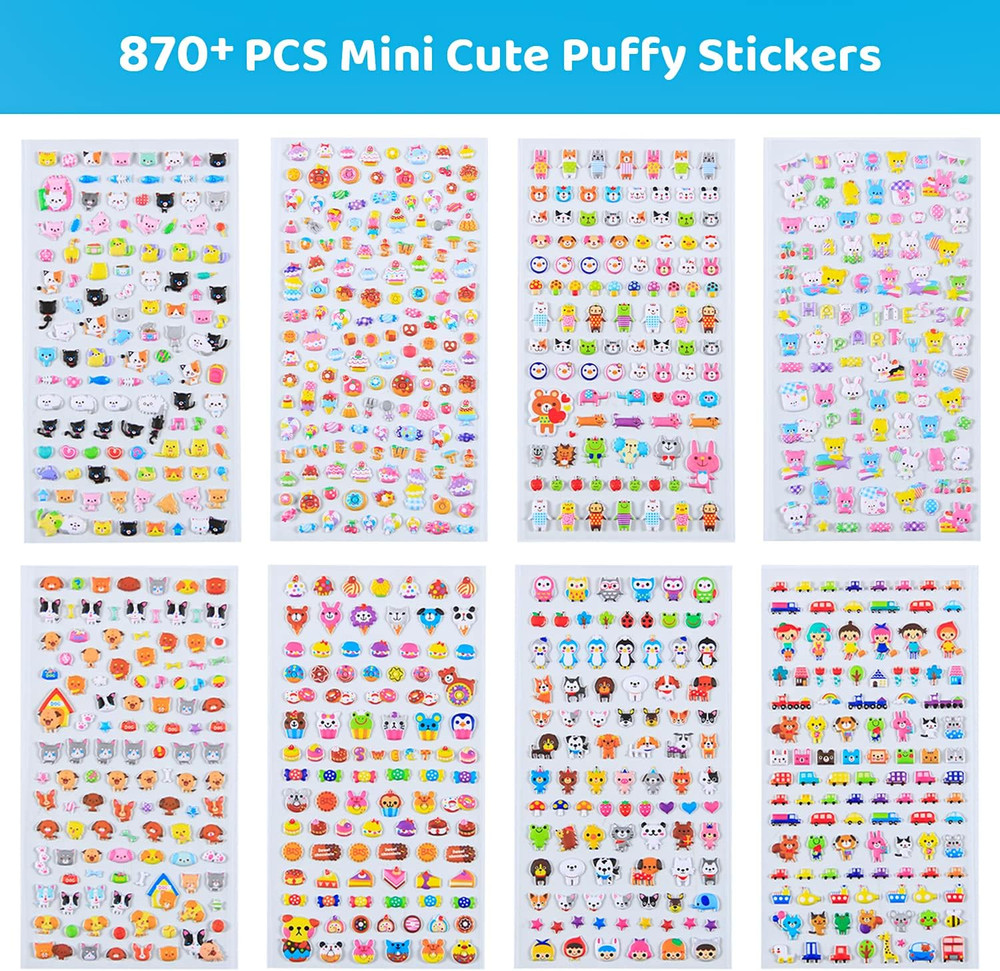 870 PCS Cute Mini Puffy Stickers for Kids Girls 3D Small Tiny Kawaii Stickers…